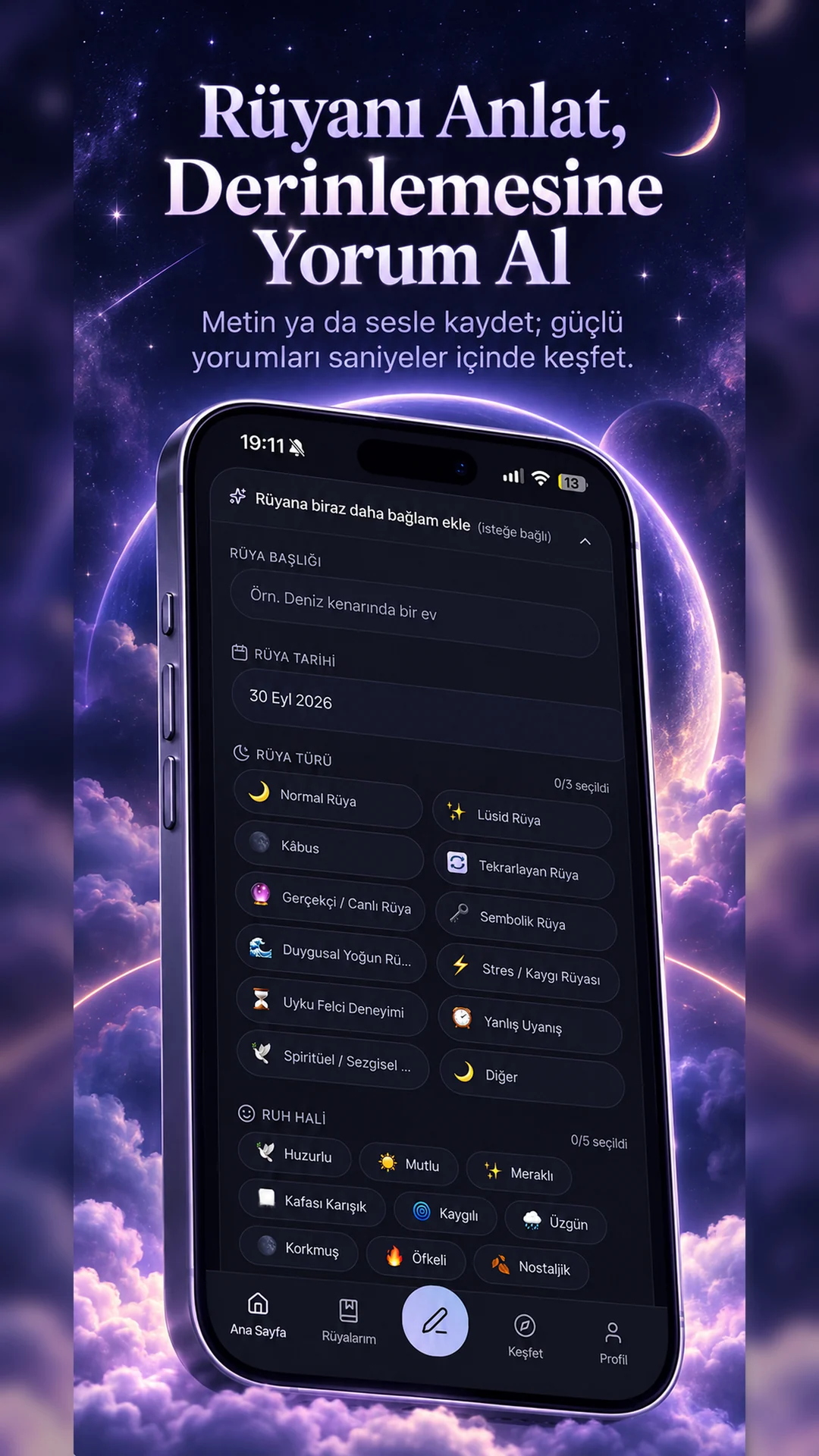 Revalune rüya kaydı ve detaylı anlatım arayüzü