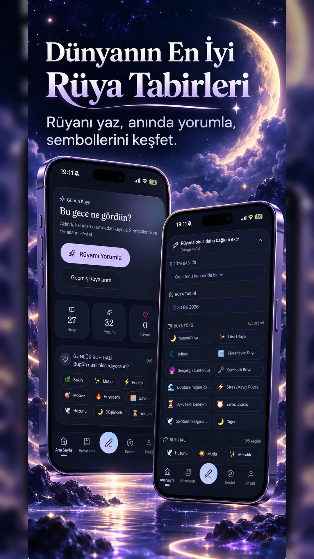 Revalune rüya tabiri ve rüya günlüğü mobil vitrin ekranı