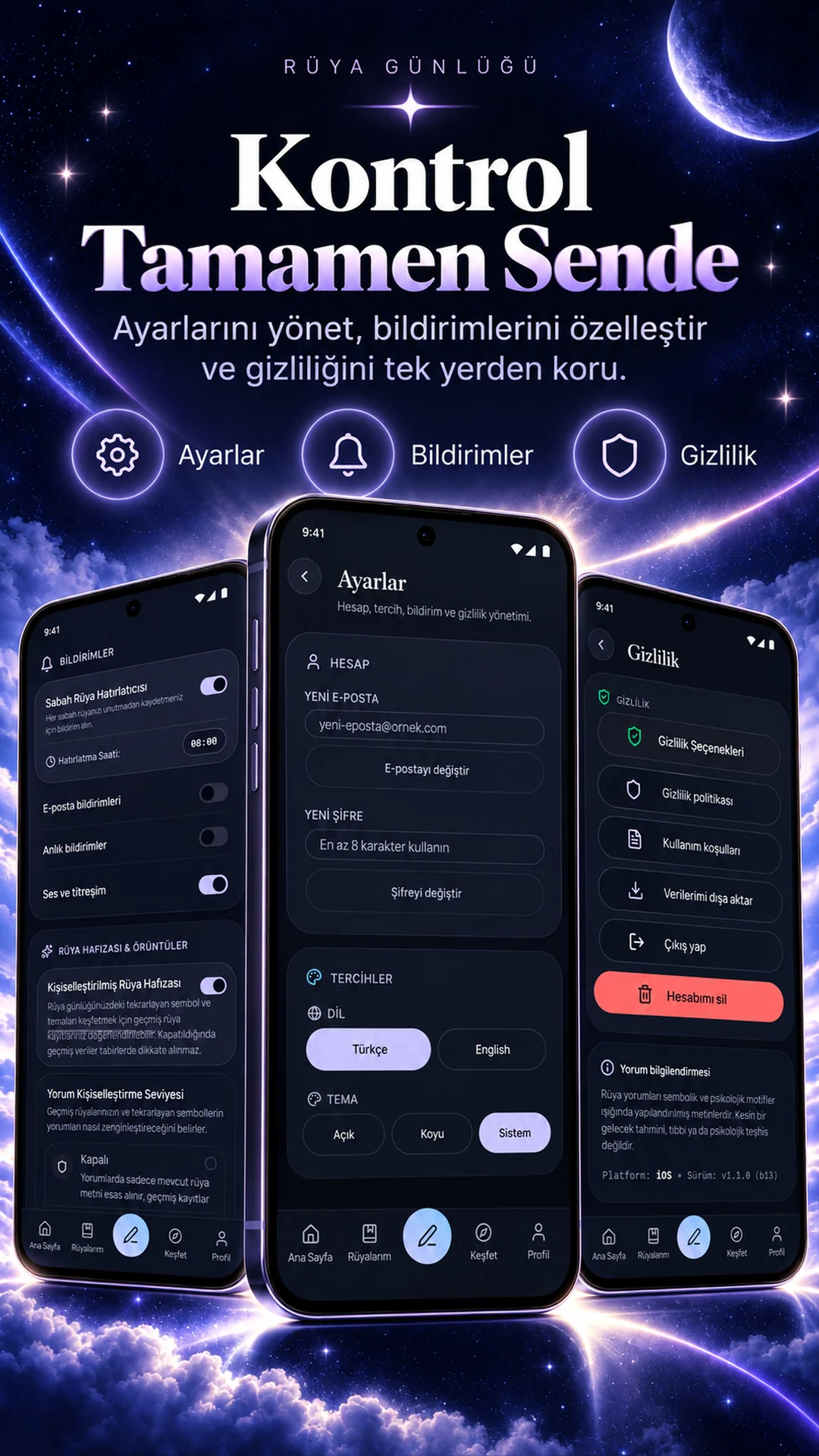 Revalune gizlilik, tercih yönetimi ve veri egemenliği ekranı