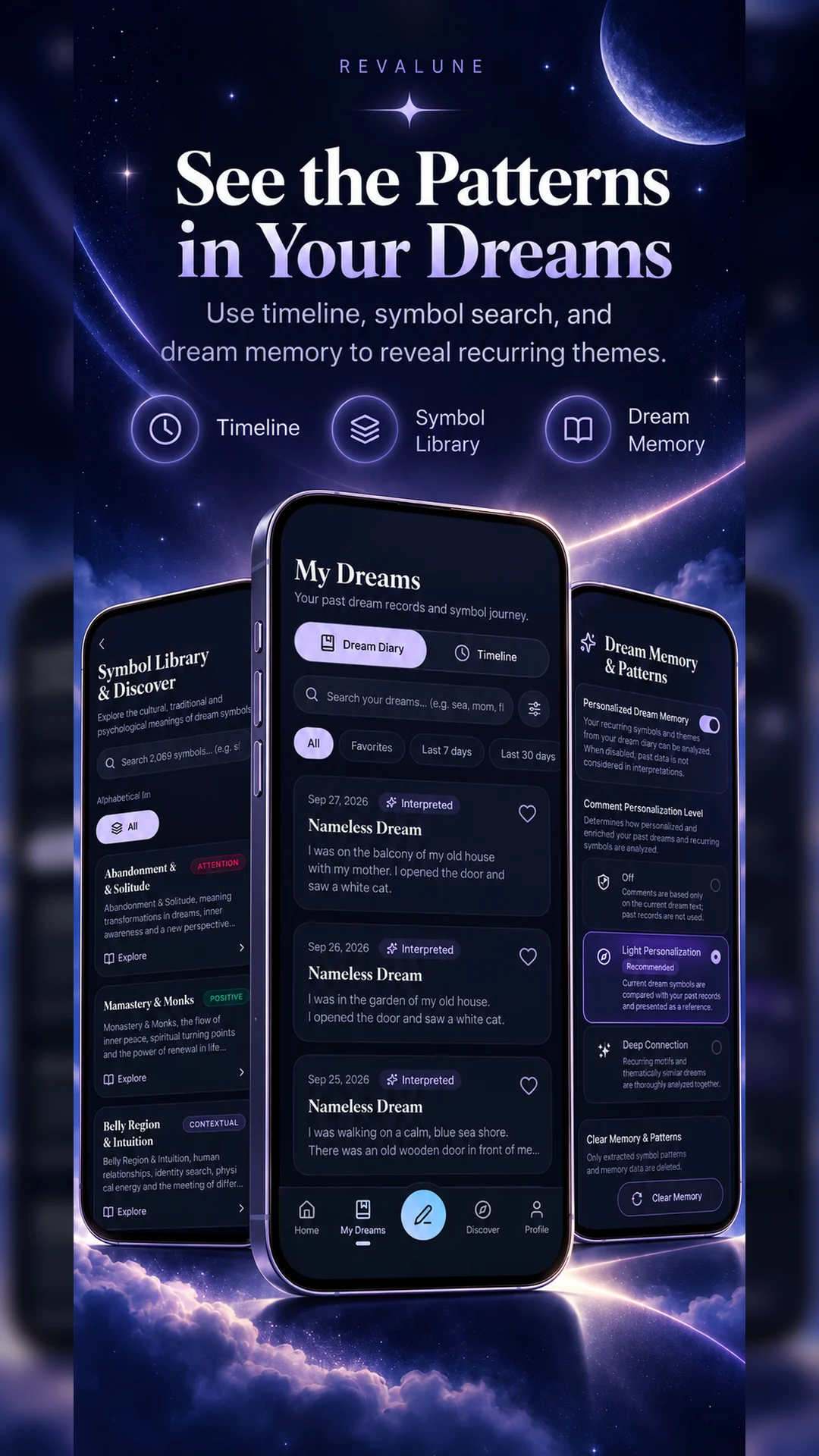 Revalune recurring dream pattern and insights analysis screen