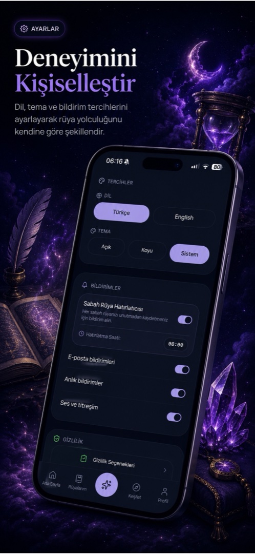 Revalune Ayarlar ve Gizlilik Ekranı